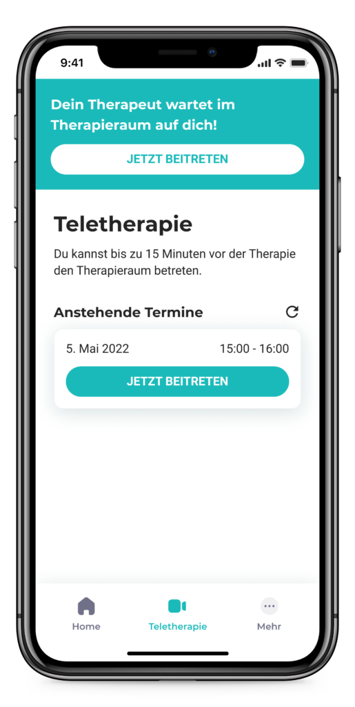 enlivio-App mit Teletherapie-Ansicht